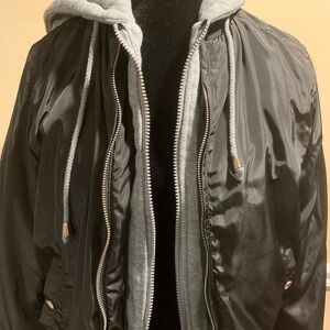 Ambiance Black Bomber Jacket with Gray Hoodie